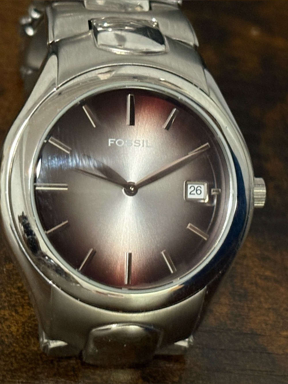 Fossil Silver Watch with Brown Gradient Dial